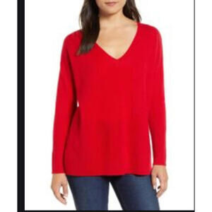 NEW Halogen V-Neck Cashmere Sweater in Red - Size S #NA238